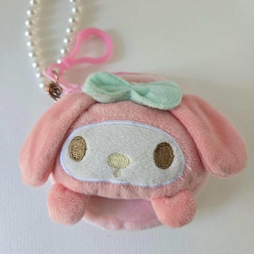 Sanrio My Melody Plush Coin Purse Pearl Strap Kawaii Pink Mini Bag